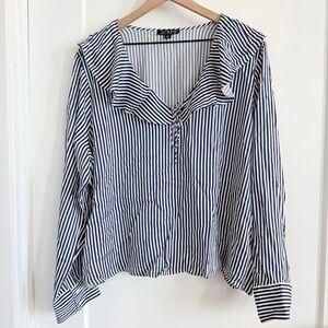 J. Crew Navy and White Striped Blouse